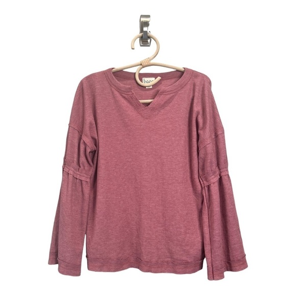 NEW BAEA Los Angeles Pink Waffle Knit Splitneck Pullover with Wide Sleeve NEW - Picture 2 of 16